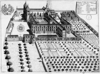 Engraved Plate of the 17th Century Representing the Abbey of Saint-Pierre de la Couture du Mans